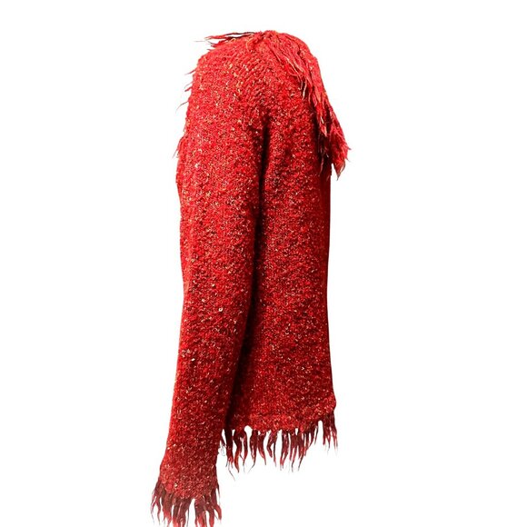 Cato Size S Rusted Red Boucle Fringe Mockneck Sweater Cozy Western Cowgirlcore - Picture 4 of 12